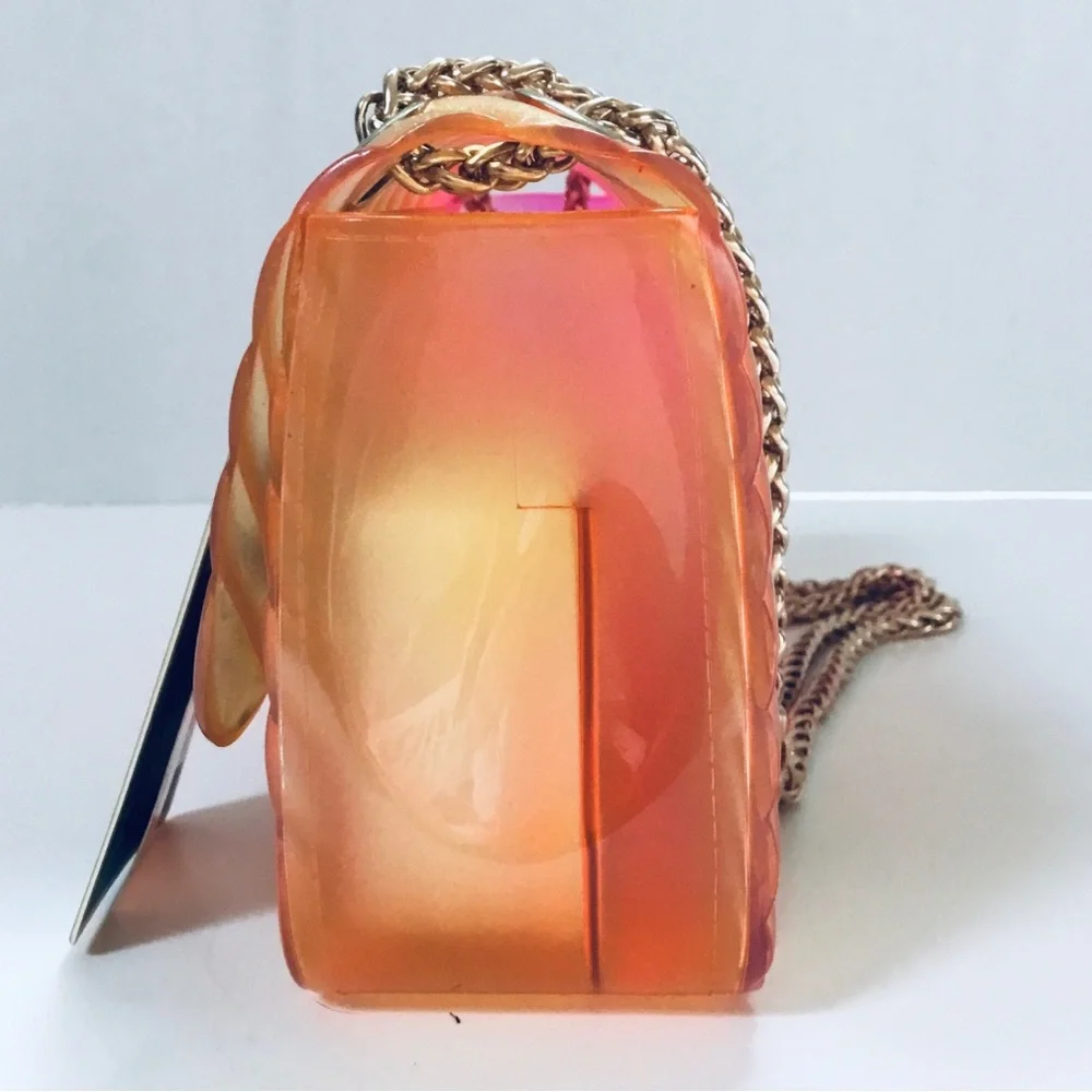 NWT Caleesa Jelly Crossbody Shoulder Bag Pink Yellow Ombre Chevron Design Flap